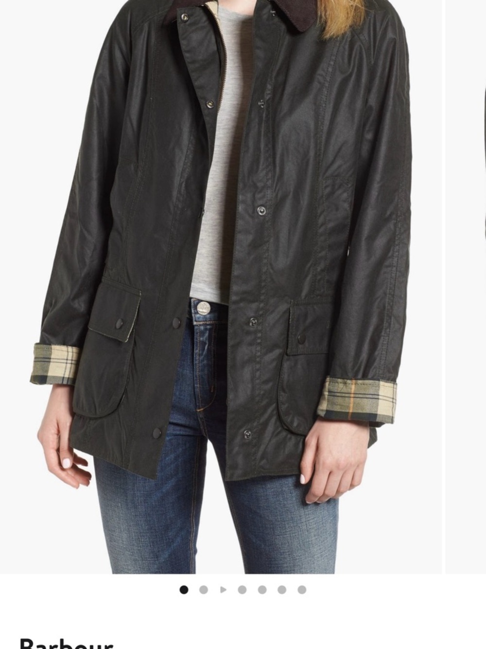 Barbour Women's Olive Beadnell Waxed Cotton Jacket Size 6 Like New - Picture 10 of 16